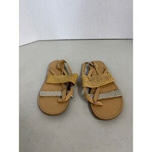 Tan Woven Strappy Slingback Sandals Yellow Silver Accents Size 9 Womens